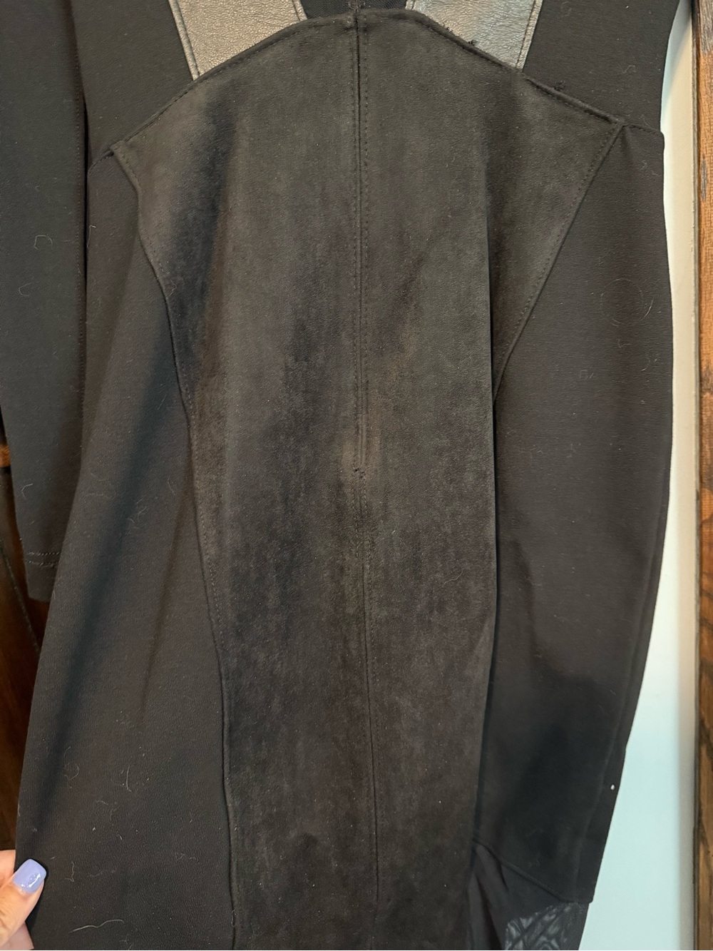 BCBGMaxAzria Black Long-Sleeve Faux-Leather Panel Bodycon Dress - Picture 3 of 7